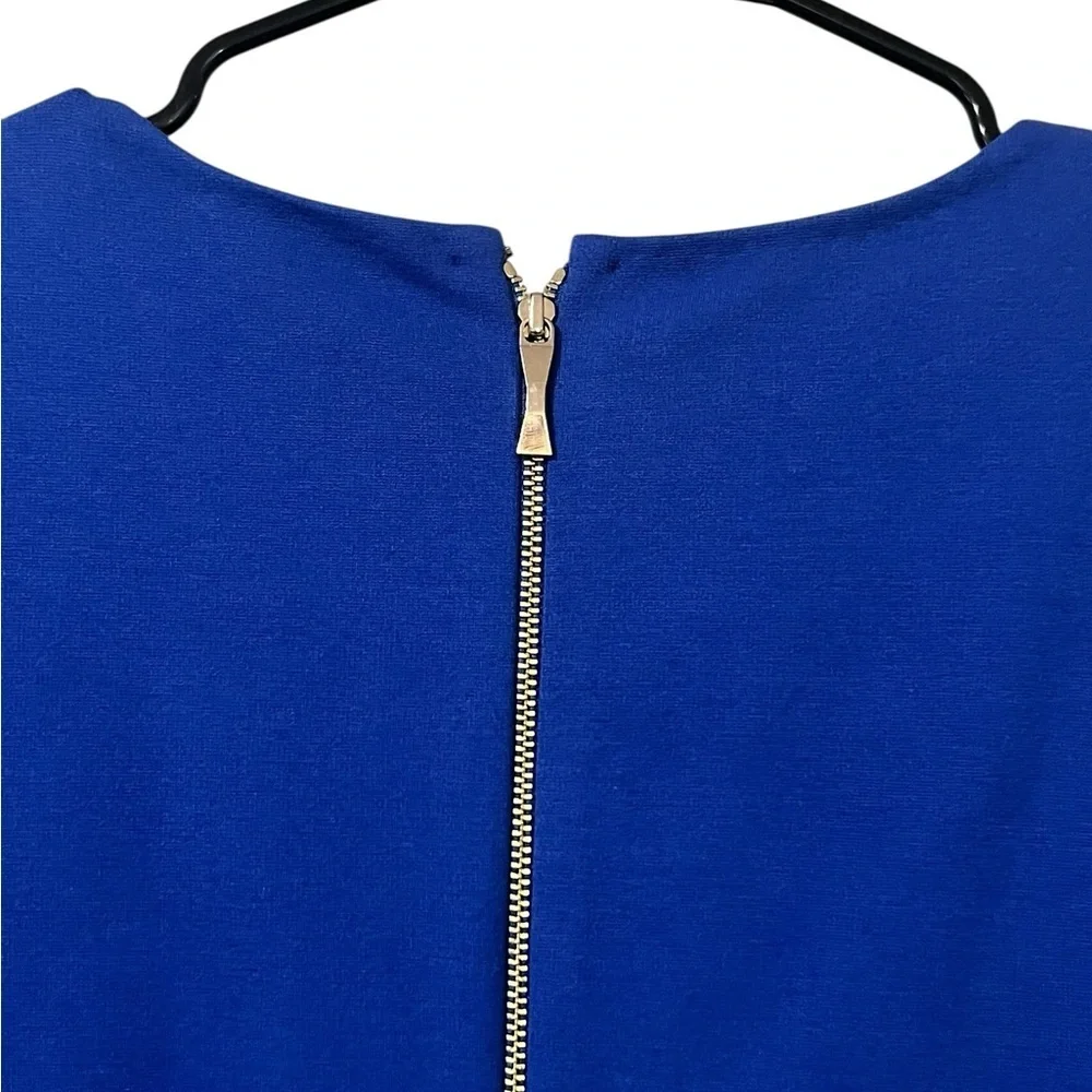 Kate Spade blue ponte knit a-line cap sleeve exposed back zipper mini dress